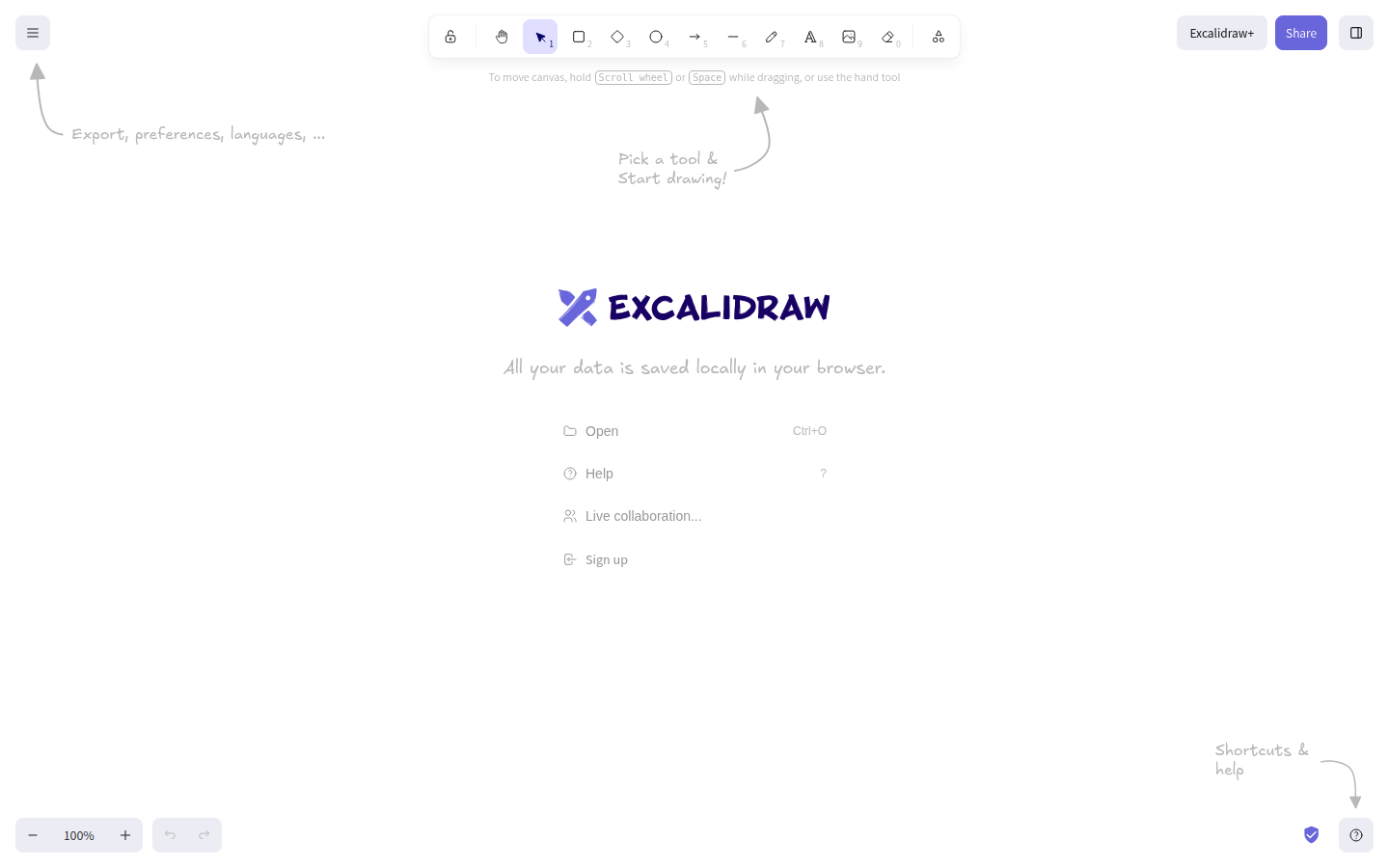 Excalidraw whiteboard